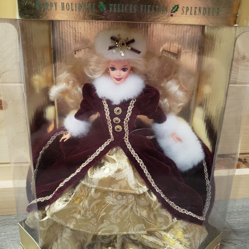 1996 Holiday Barbie Doll in Burgundy and Gold Dress